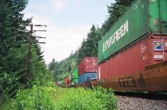 same place, Vancouver-bound double stacks coming at me very quickly, with a terrible screech. Looking North
