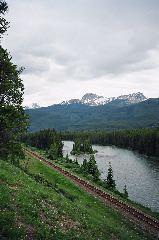 Banff National Park, Bow Valley, Bow River, CPR, looking down the river, South-East. 